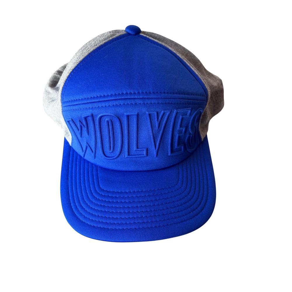 Mitchell & Ness Wolves Snapback Hat Blue Gray Embossed Wool Blend Cap VE49Z